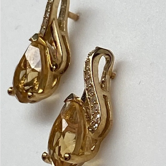 10K Yellow Gold Natural Citrine and 0.10ct Diamond Pave Stud Earrings New - Picture 12 of 12